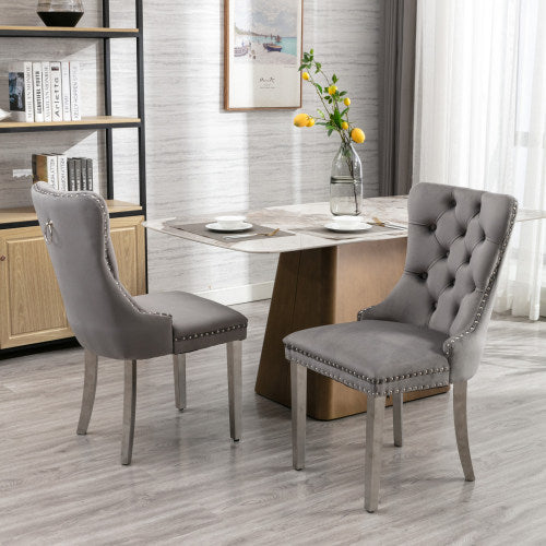High-end Tufted Solid Wood Contemporary Velvet Upholstered Dining Chair With Chrome Stainless Steel Plating Legs,Nailhead Trim