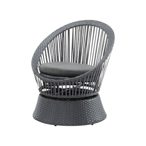 Set Of 2  26.7 Modern Gray Wicker Lounge Chair With Rattan And Iron Frame, Featuring A Stylish Round Design, Perfect For Living Room, Patio, Or Balcony Relaxation