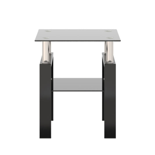 1-Piece Modern Tempered Glass Tea Table Coffee Table End Table, Square Table For Living Room, Black