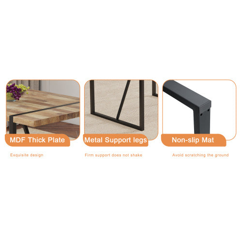 A Minimalist Retro Rectangular Dining Table With A Specially Textured Top And Black Metal Legs.Contemporary Minimalist MDF Wood Color Textured Tabletop.Able To Give People A Visual Beauty With Rules.