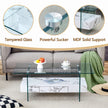 43.3 Inch Modern Two-Tier Coffee Table - Clear Tempered Glass And White Marble Texture, Multifunctional Storage Design.The Bottom Tier Includes A Drawer.Can Be Used As A Coffee Table,side Table,etc.