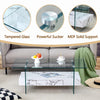 43.3 Inch Modern Two-Tier Coffee Table - Clear Tempered Glass And White Marble Texture, Multifunctional Storage Design.The Bottom Tier Includes A Drawer.Can Be Used As A Coffee Table,side Table,etc.