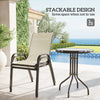 3 Pieces Bistro Set, Small Patio Furniture Set With Stackable Chairs And Glass Table For Backyard, Balcony, Beige