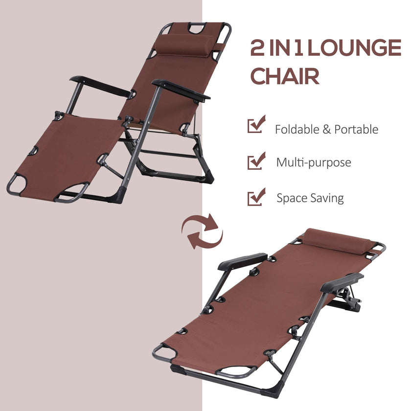 Lounging Relaxation  Folding Lounger With Metal Frame, Adjustable Footrest  Head Pillow
