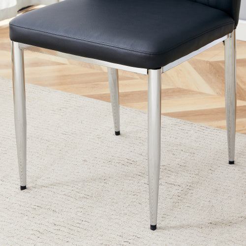 Set Of Four Black PU Comfort Dining Chairs 17.7x25 Dining Chair With Extended Backrest,BLACK PU,Silver Metal Legs,Suitable For Various Places Such As Family Restaurants, Hotels, Coffee Shops,etc.