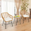 3 Pieces Rattan Furniture Set With Cushioned Chair Table
