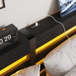 Queen Size Metal Bed Frame With Wooden Headboard, RGB Lights, Charger, Storage Shelf, Noise-Free, No Box Spring Needed, Black