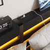 Queen Size Metal Bed Frame With Wooden Headboard, RGB Lights, Charger, Storage Shelf, Noise-Free, No Box Spring Needed, Black