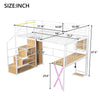 Full Size Metal Loft Bed With Built-in Work Station, Wardrobe, Storage Staircase And LED, White