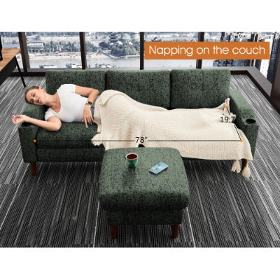 Convertible Combination Sofa Sofa L Shaped Sofa With Footstools With Storage,Orange Sofa For Living Room, Living Room Bedroom Office Small Space 3 Seater Combination Sofa