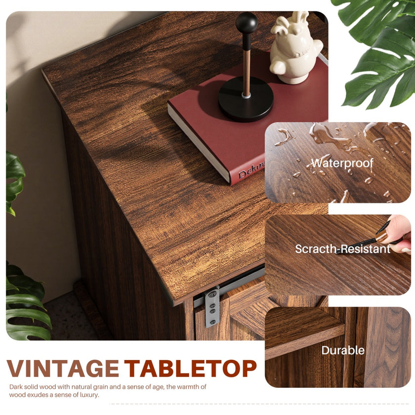 65-inch Solid Wood TV Cabinet With Double-layer Storage Space Sliding Door, Modern Living Room Furniture