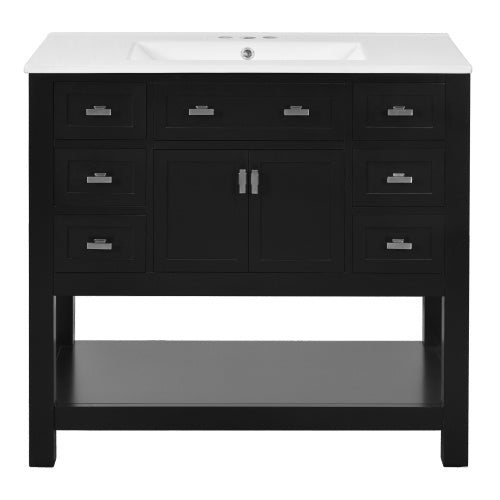 36'' Bathroom Vanity With Top Sink, Modern Bathroom Storage Cabinet With 2 Soft Closing Doors And 6 Drawers, Single Sink Bathroom Vanity