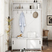 Hall Tree With Top Shelf And Storage Bench, Hallway Shoe Cabinet With Sliding Doors, Coat Rack With 5 Hanging Hooks For Entryways Hallways