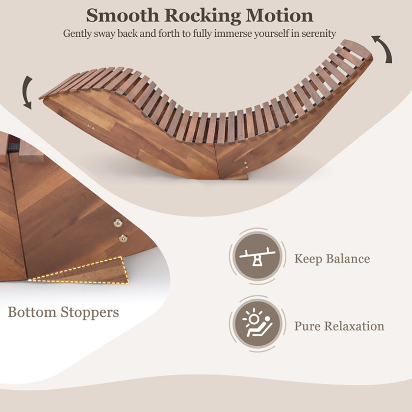 Outdoor Acacia Wood Rocking Chair With Widened Slatted Seat And High Back