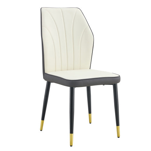 4 Modern Dining Chairs With Stylish PU Patterned Backrest And Black Metal Legs For A Comfortable Home Experience In The Kitchen, Bedroom And Office.
