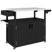 Outdoor Bar Cart With Storage, Stainless Steel Outdoor Bar Table Top, Wheeled HDPE Kitchen Island For Food Prep, Black