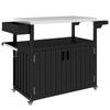 Outdoor Bar Cart With Storage, Stainless Steel Outdoor Bar Table Top, Wheeled HDPE Kitchen Island For Food Prep, Black