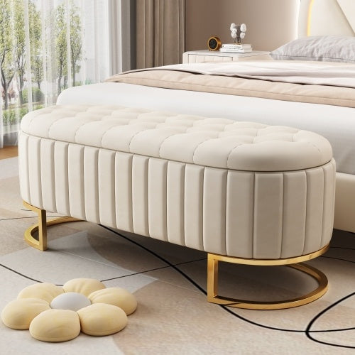 Elegant Fabric Velvet Storage Footstool