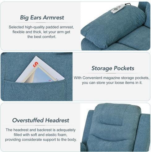 Massage Recliner,Power Lift Chair For Elderly With Adjustable Massage And Heating Function,Recliner Chair With Infinite Position And Side Pocket For Living Room ,Blue