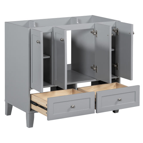 36'' Bathroom Vanity Without Countertop,Solid Wood Frame Bathroom Storage Cabinet Only, Freestanding Vanity With 4 Soft Closing Doors& 2 Drawers