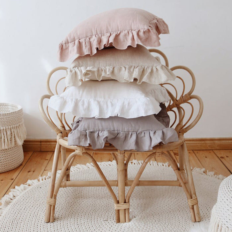 Ruffled Pillow Cover With Core Linen Pillow Living Room
