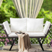 Stretchable Brown Rattan, Beige Cushion, Woven Rattan Bench
