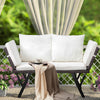 Stretchable Brown Rattan, Beige Cushion, Woven Rattan Bench
