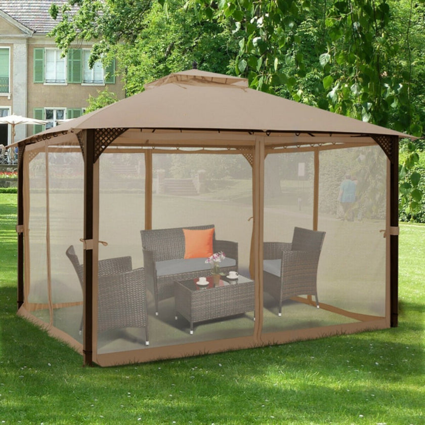 12 X 10 Feet Outdoor Double Top Patio Gazebo With Netting