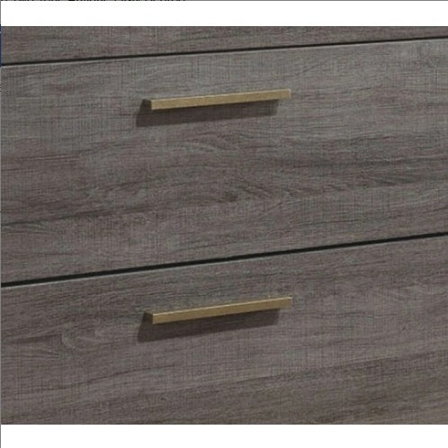 Contemporary 1pc Nightstand Two Tone Antique Gray Bedroom Furniture Nightstand Center Metal Glides Brass Bar Pulls