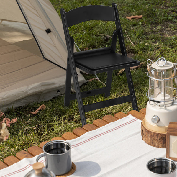 1pcs Black Plastic With Cushion Courtyard Plastic Folding Chair