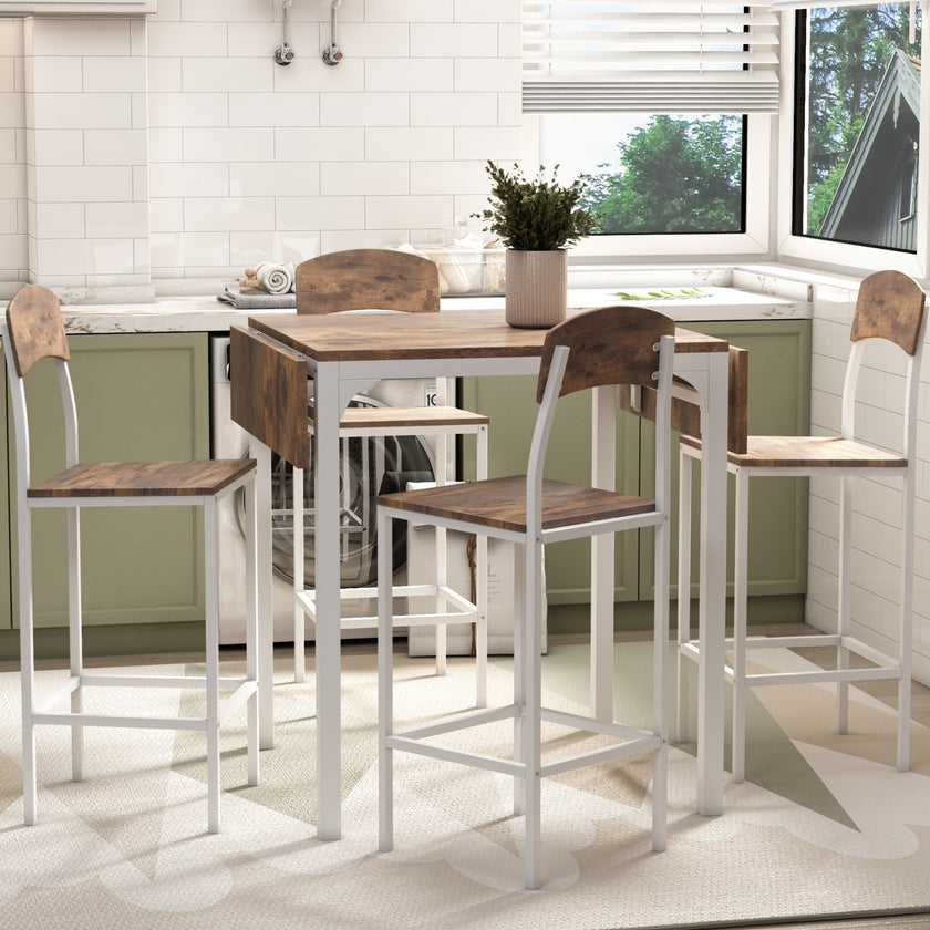 TOPMAX Farmhouse 5pc Counter Height Dining Set With Drop Leaf, White