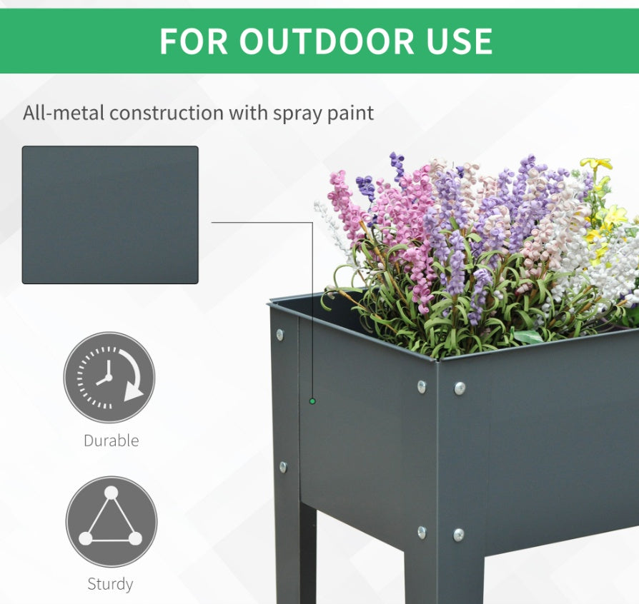 Metal Raised Garden Bed Planter Box 40 X 12 X 32 Dark Grey Durable Outdoor Gardening Solution