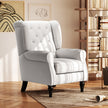 Cream White High Back Accent Chair With Wooden Legs, Removable Cushion For Living Room, Club, Bedroom