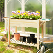 Wood Raised Planter Box, Elevated Garden Bed With Lockable Wheels, Side Tables, Bottom Shelf, Drain Holes, Natural