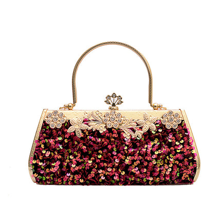 Metal Handbag With Diamond Banquet Clutch