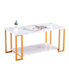 D&N Coffee Table, 2 Layers 1.5cm Thick Marble MDF Rectangle 39.37  L Tabletop Iron Coffee Table , Dining Room, Coffee Shop, Resterant, White Top, Gold Leg