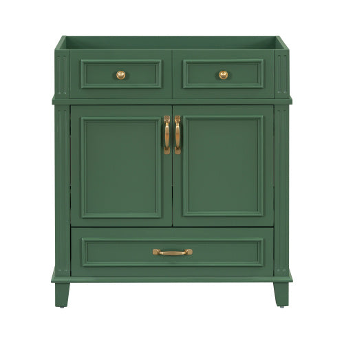 30'' Bathroom Vanity Without Top,Solid Wood Frame Bathroom Storage Cabinet With Soft Closing Doors,Frame Bathroom Storage Cabinet Only, Retro Style, Green