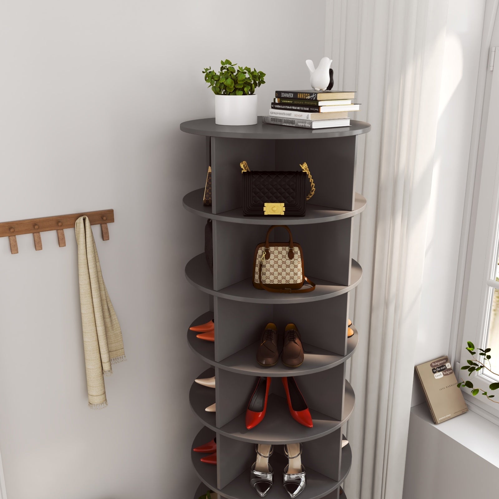 New 360 Gray Rotating Shoe Cabinet With 7 Layers Can Accommodate Up To 28 Paris Shoes