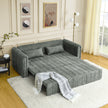 3 In 1 Pull-Out Bed Sleeper, Modern Upholstered 3 Seats Lounge Sofa & Couches With Rolled Arms Decorated With Copper Nails , Convertible Futon 3 Seats Sofabed With Two Drawers And Two Pillows
