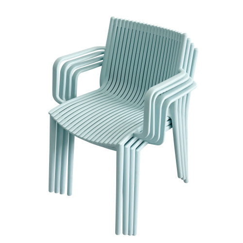 4pcs Modern Stackable Plastic Armchair For Indoor  Outdoor Use  Ergonomic Slatted Back Design, All  Weather PP Material, Light Baby Blue   Patio, Balcony, Cafe