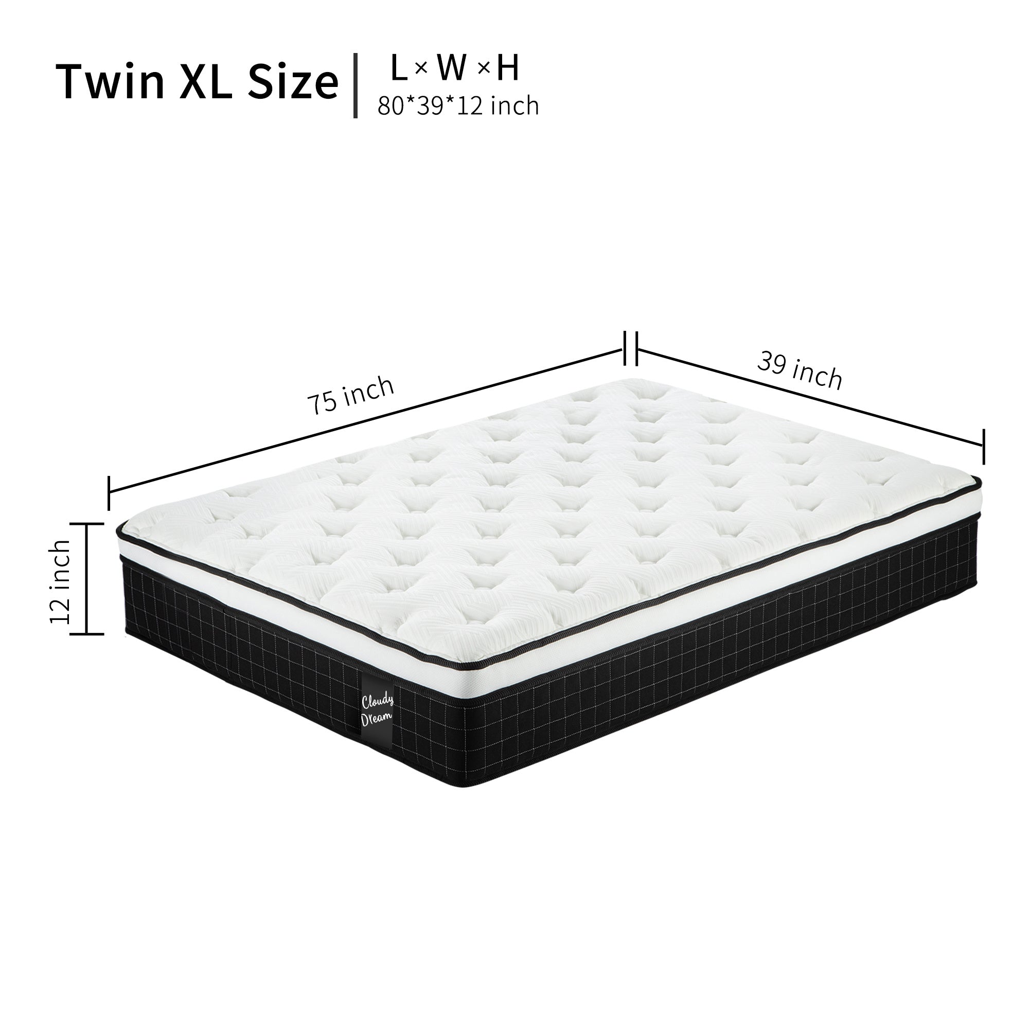 12 Inch Hybrid Mattress Individual Pocket Spring Memory Foam Cool Knitted Cover CertiPUR-US Black