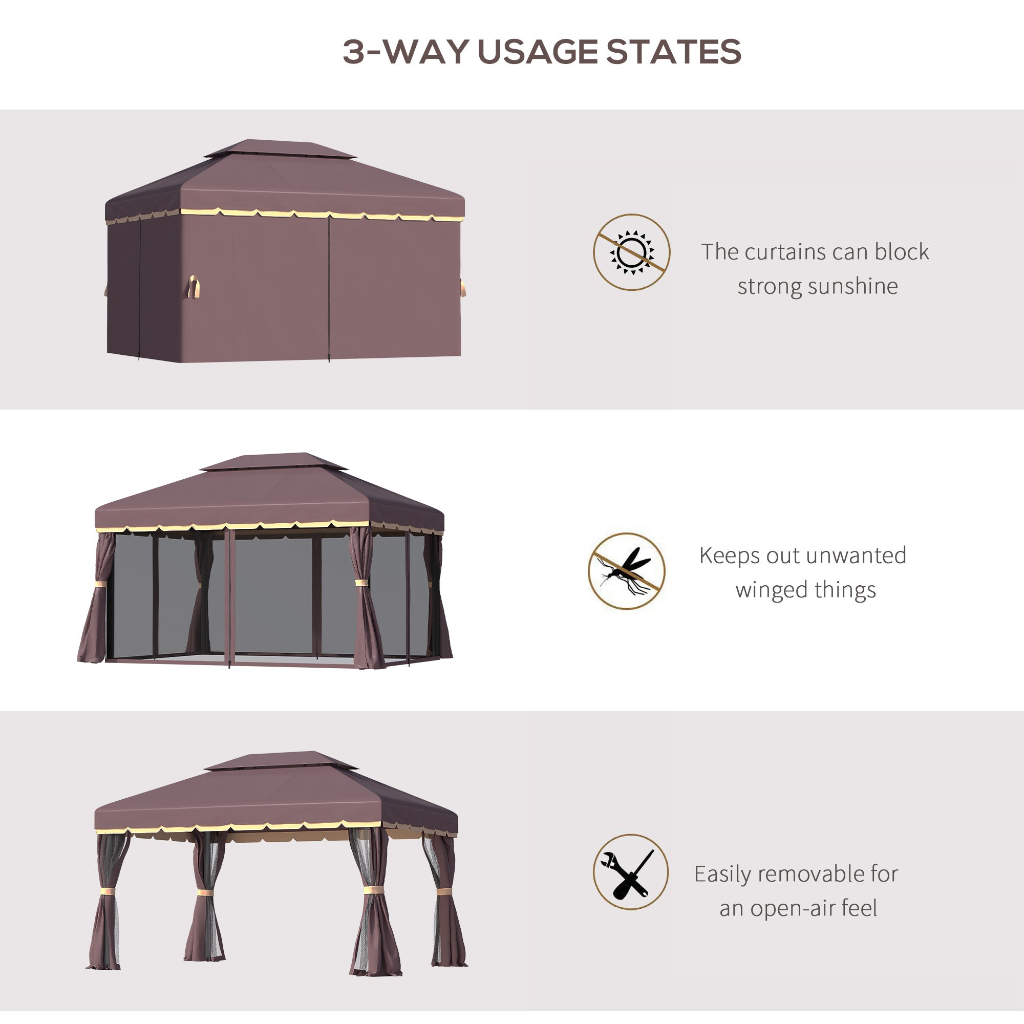 10x13 Aluminum Gazebo Patio Canopy  Outdoor Shelter With Double Roof, Netting & Curtains