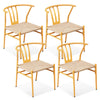 4PCS Weave Dining Chair, Mid-Century Modern Metal Rattan Chair For Kitchen Dining Living Room, Wood Color