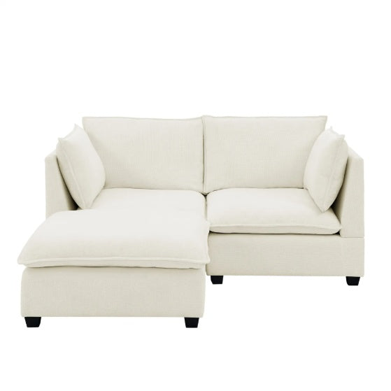 Comfy Cloud Couch Loveseat With Ottoman, Modern Chenille Love Seat Upholstered Modular Couch Sleeper For Living Room, Apartment, Studio, Office Beige White