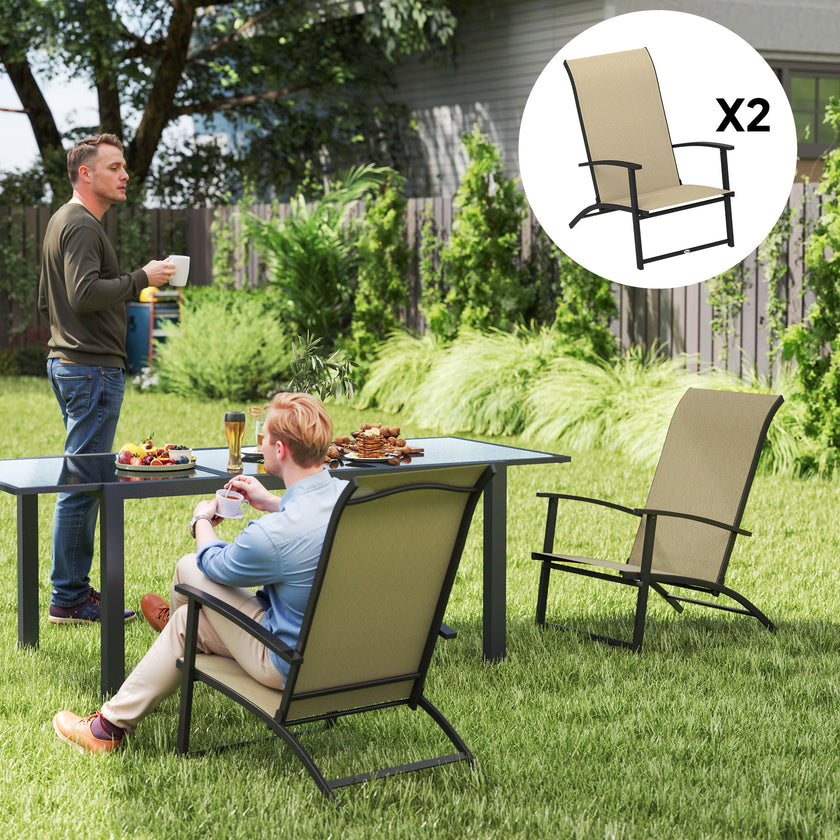 Set Of 2 Outdoor Dining Chairs With High Back, Armrests, Folding Patio Chairs For Patio, Lawn, Camping, Beige