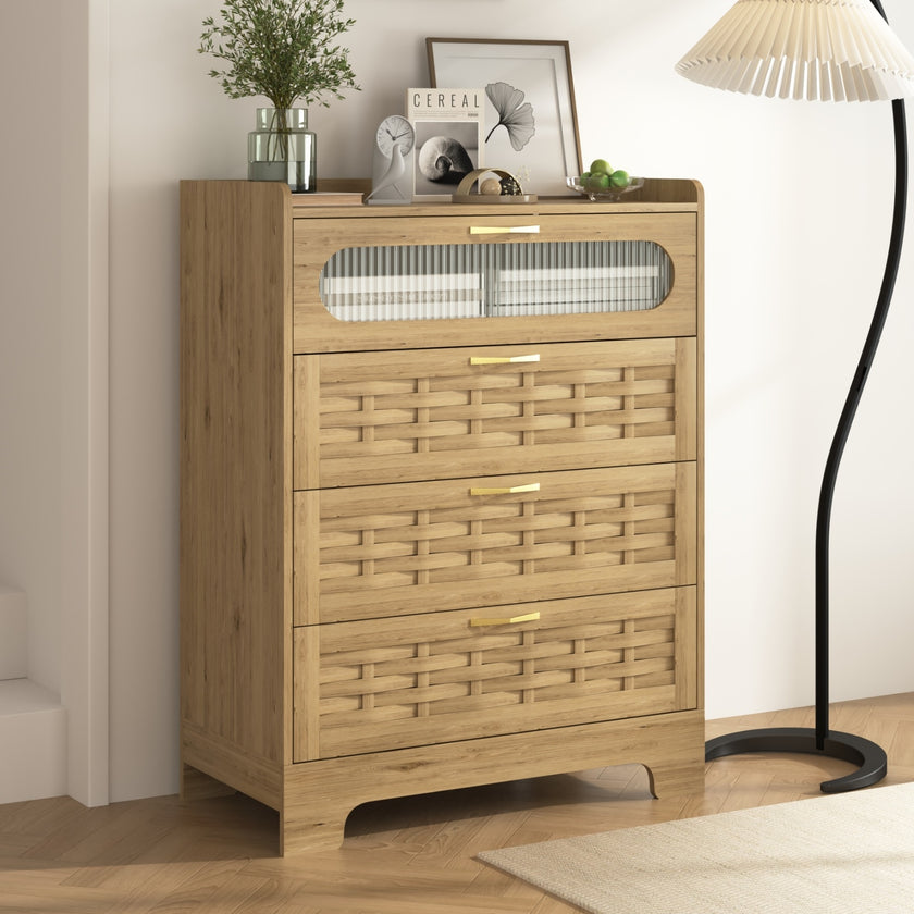 Wood 4 Drawer Dresser For Bedroom, Large Double Dresser With Wide Drawers, Modern Chest Of Drawers,S