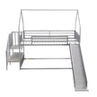 Twin Over Twin Metal Bunk Bed House Bed With Slide And Staircase, Silver