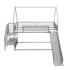 Twin Over Twin Metal Bunk Bed House Bed With Slide And Staircase, Silver