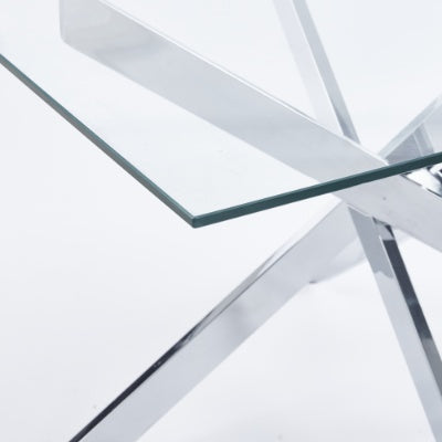 Chrome Dining Table With Cross Metal Leg And Glass,Modern Space Saving Kitchen Table For Living Room,120x120x75cm Square Glass