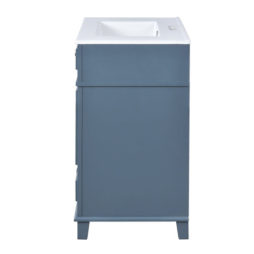 30'' Bathroom Vanity With Ceramic Sink,Solid Wood Frame Bathroom Storage Cabinet With Soft Closing Doors,Retro Style, Blue